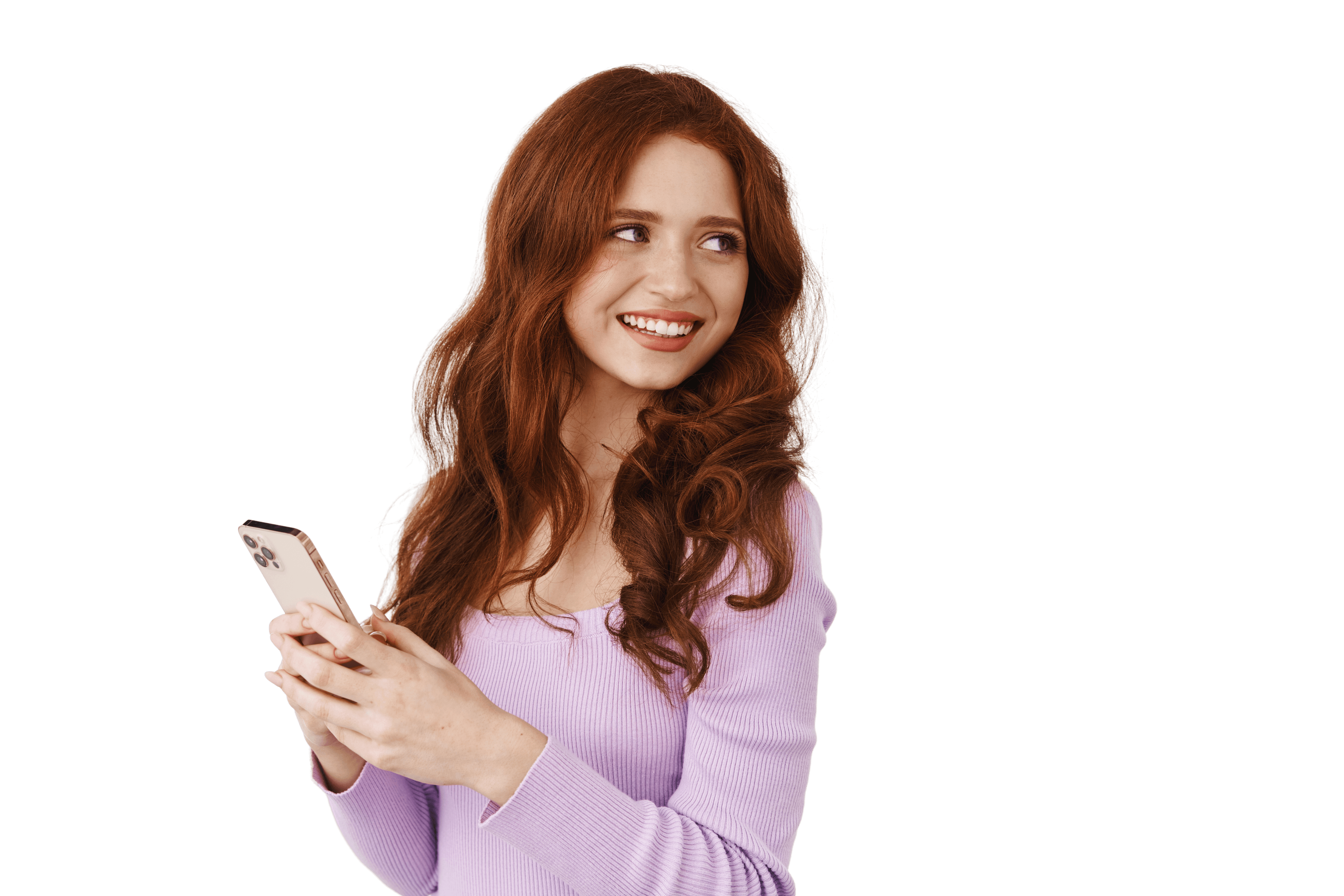 Happy woman opening a gift card on her phone